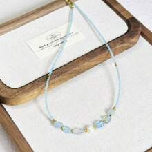 1 pieza Collar de piedra natural y perla de agua dulce, collar de cristal de aguamarina hecho a mano, estilo bohemio de moda, excelente regalo para amigos