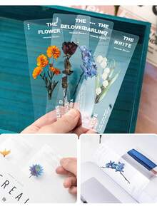 Plant Whisper 透明书签，6 件装天然植物标本书签夹，创意 DIY 文具，适合学生、学校奖励和小礼物 - PET bookmarks - 查看 3