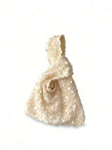 Bling Sequin Wristlet Bag For Women, Versatile Fashion Retro Style Handbag - Beige - View 2