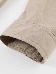 LEDUNTINO [Primavera/Verano] Camisa con botones de cargo de moda para hombre, de unicolor, con múltiples bolsillos, mangas desmontables, estilo utilitario, a la moda y versátil, perfecta para actividades al aire libre y el transporte, regalo ideal para novio o esposo - Caqui - Ver 10