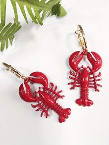 1 对，全新夏季度假海洋风女士耳环，时尚波西米亚海洋生物系列红漆龙虾耳环，非常适合节日派对、生日派对和日常时尚穿着，适合感恩节和圣诞节，送给朋友和同事的最佳礼物