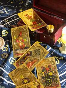 Cartas de adivinación con detalles dorados, 78 cartas, versión completa en inglés, incluye guía - solar - Ver 4