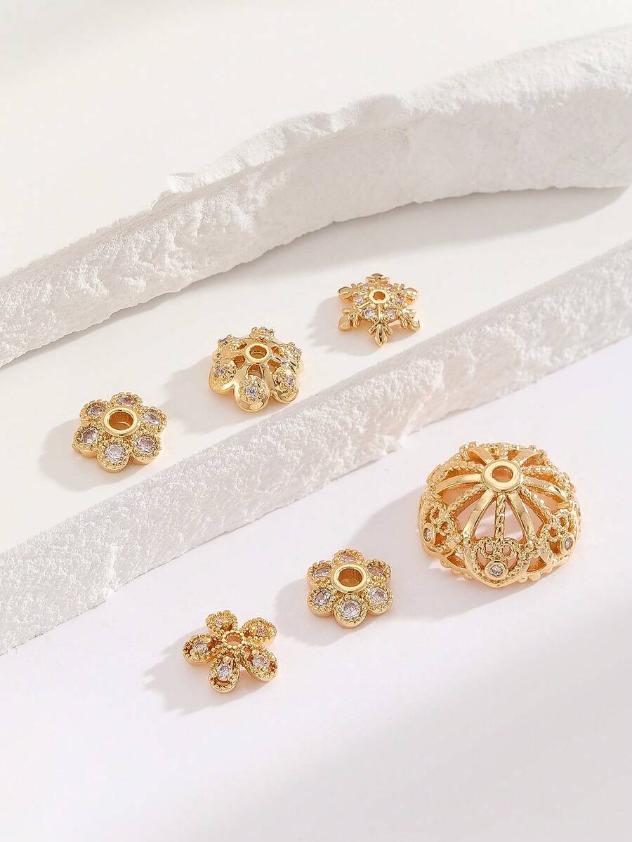 1pc Jewelry Accessory Flower Disc Copper Plated DIY Handmade Beading Material Hollow Flower Flower Holder Bead Holder Pearl Crystal Spacer - Yellow Gold - View 1
