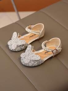 1 Đôi giày công chúa mũi kín đính ngọc trai và đá giả màu hồng đa năng thời trang dễ thương, mũi tròn, thích hợp để mang hàng ngày, khiêu vũ, ngoài trời, đính kim sa, nhỏ hơn một nửa cỡ, mùa xuân và mùa thu - Bạc - Xem 6