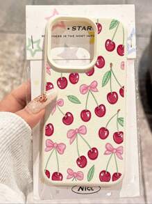 1 pieza Funda protectora suave antideslizante y resistente al agua con ilustración de lazo de cereza compatible con teléfonos Apple
