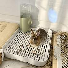 1pc Caja de arena para conejos, bandeja de inodoro para mascotas pequeñas, caja de inodoro de esquina para hurones, hámsteres, gatos dragón, cobayas, suministros para cerdos holandeses - Azul S - Ver 1
