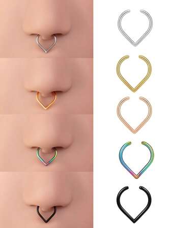 1件装不锈钢假鼻环，心形鼻夹，无需穿孔，摇滚/嘻哈风格男女通用身体饰品