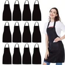 1PC Kitchen Essential | Bộ tạp dề đen số lượng lớn có túi phía trước và dây đeo cổ có thể điều chỉnh, thích hợp cho nấu ăn, BBQ, nghệ thuật và sử dụng trong bếp - , Chất liệu ít bảo trì - màu đen - Xem 1