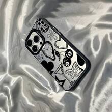 Funda a prueba de golpes de TPU de cobertura total para Apple  6/7/8/X/Xs/Xr/Xs Max/11/12/13/14/15/16 Pro Max con reloj negro dinámico y patrón de rompecabezas de cerezo en flor - Colores mixtos - Ver 4