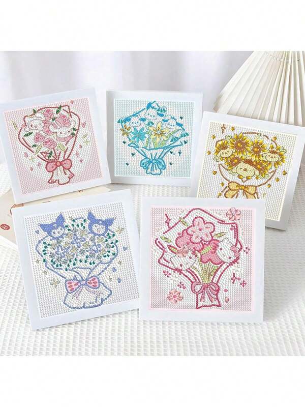 Sanrio Hello Kitty Bouquet Diamond Painting With Frame, Kuromi Kid's Full Diamond Heterosexual Diamond Indoor Decoration Painting DIY Kit, 5D Diamond Stick-On Craft For Kids, Cinnamoroll Dog Decor Diamond Painting