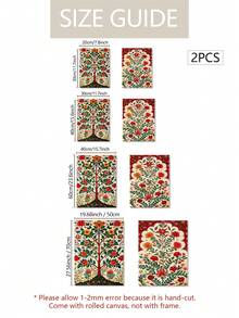 2幅花卉帆布墙画海报，花卉墙面艺术印刷品，民间复古风格墙面装饰画，适用于客厅卧室，无框