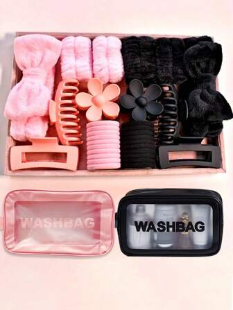 16/17/1 件套女士粉色和黑色简约优雅柔软发带，带蝴蝶结，哑光磨砂多色大号弹性发圈，适合日常使用 - 母亲节或时尚 S 的完美礼物