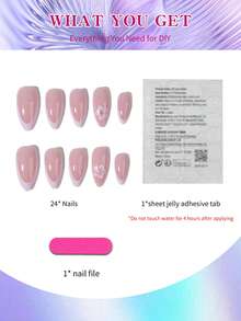 24片白色花朵法式杏仁形美甲贴纸，打造你的专属美甲！完美贴合，中等长度设计，亚克力材质，包含1片果冻胶和1个指甲锉，夏季美甲必备，适合女士和女孩日常工作、派对等各种场合。