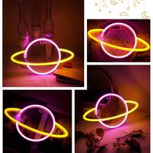 1 件时尚星球霓虹灯标志，多色可选，电池或 USB 供电