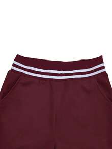 女士棒球夹克，纯色运动服，口袋运动服，户外露营运动两件套，抽绳连帽运动服 - 酒紅色 - 查看 6