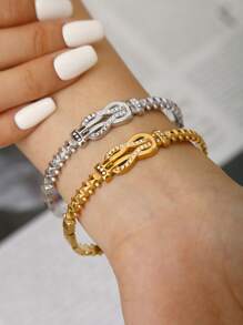 TONSI 1 pièce Élégant Charme Minimaliste Chic Bracelet haut de gamme en acier inoxydable avec zircone cubique plaqué or 18 carats et motif géométrique rivet diamant. Convient pour les vacances, les voyages, le travail, la vie quotidienne, les fêtes, les rassemblements. Bijou pour femme.