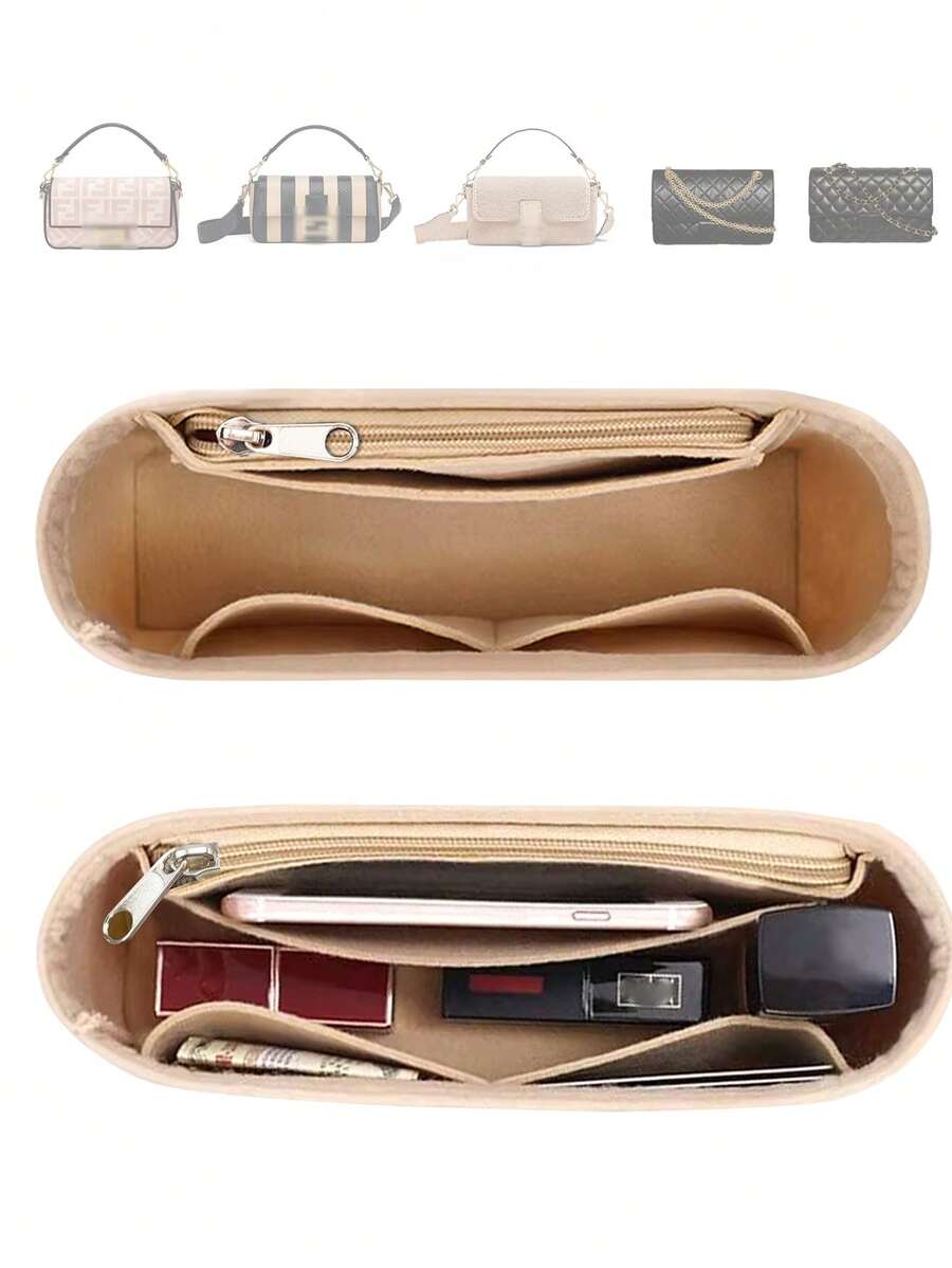 Felt Purse Organizer Insert For GG Marmont Mini Bag Multi-Pocket Handbag Organizer With Zipper Storage Compartments Back To School Supplies - Beige - View 1
