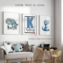 Custom Canvas Wall Art - Personalized Dinosaur Wall Art, Boys Room Decor, Set Of 3 Prints, Custom Name Poster, Dinosaur Print, Nursery Wall Art, Dinosaur Decor Frameless, High Quality Material, Unique Gift Idea Gifts Birthday Graduation Optional Frame,Graphic Print - Multicolor - View 8