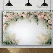 1 pièce Toile de fond photographique florale, bannière en tissu polyester avec des fleurs roses et blanches, sans alimentation électrique - idéal pour les mariages, les baby-showers, les anniversaires, la première communion et les célébrations en général - décor polyvalent pour la table de gâteau et la cabine photo