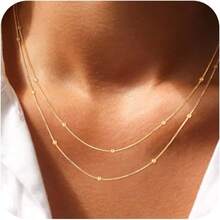 Collar de cruz de oro delicado para mujer, chapado en oro de 18 quilates/plata con colgante de cruz pequeña, gargantilla de cuerno italiano, collar de cornisa, collar en capas de circonita cúbica simple para regalo para niñas - Satélite de 2 capas-GD - Ver 1