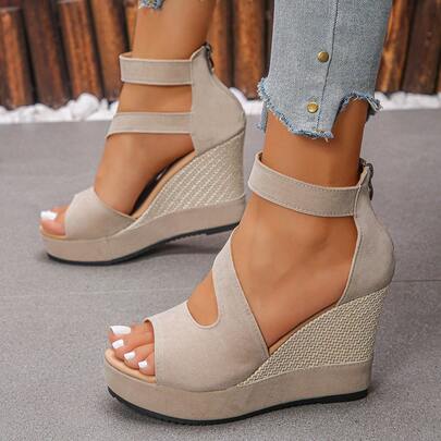 Women's Open Toe Platform High Heel Sandals, Summer Outdoor Thick Bottom Wedge Ankle Strap Roman Shoes
