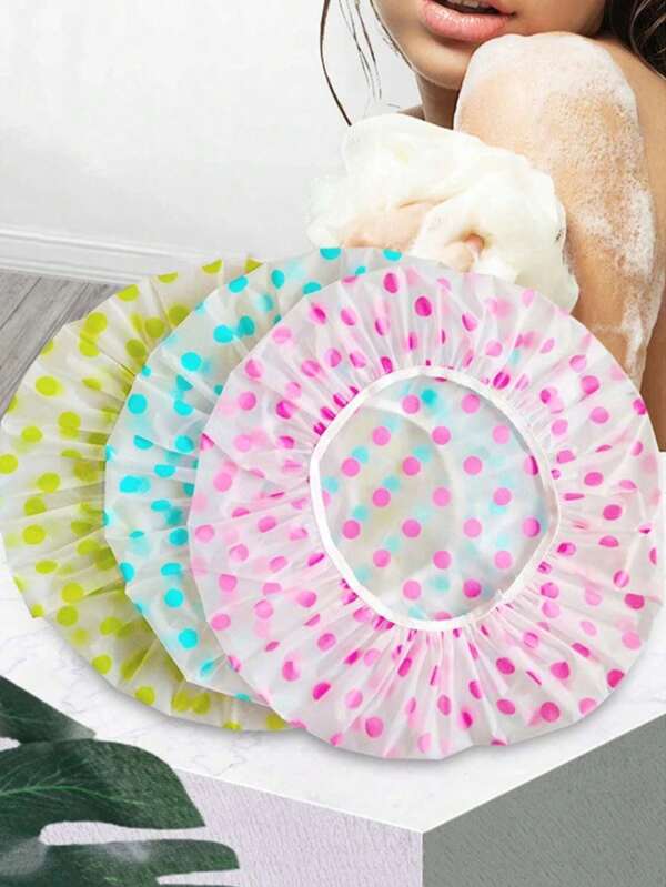 10pcs/5pcs/3pcs Double-Layer Shower Cap, Hair Mask Cap, Waterproof Bath Cap, Oil-Proof Hat, Shampoo Cap, Shower Bathing Cap, Waterproof & Thickened Home Bathroom Decor Summer