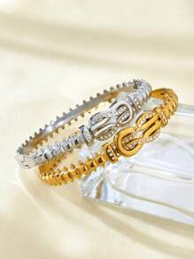 TONSI 1 pièce Élégant Charme Minimaliste Chic Bracelet haut de gamme en acier inoxydable avec zircone cubique plaqué or 18 carats et motif géométrique rivet diamant. Convient pour les vacances, les voyages, le travail, la vie quotidienne, les fêtes, les rassemblements. Bijou pour femme.