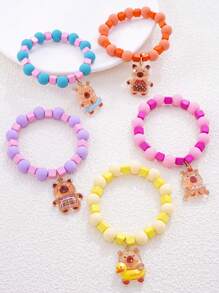 Set de 5 pulseras con dijes de capibara de dibujos animados y cuentas de colores