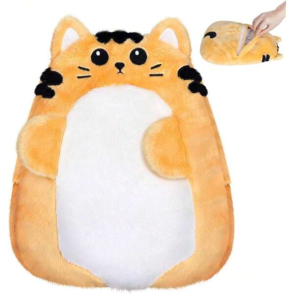 2025  Microwavable Heating Pad \U2013 Cute Cat Plush Stuffed Animal For Menstrual Cramps & Period Comfort, Unscented Heat Pad For Women & Girls, Hot Pack  Washable Cover(Yellow)