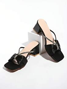 2025 New Rhinestone Strap Open Toe Satin Slippers, Sexy Stiletto High Heel Elegant Sandals For Women