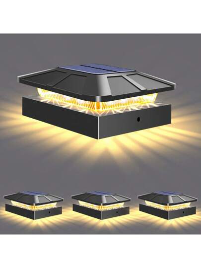 Solar Pillar Lights, LED Outdoor scape Lighting Garden, Patio, Porch Yard Moderne Acrylic Post Cap Lights Panel, Polished Finish, Easy Installation,