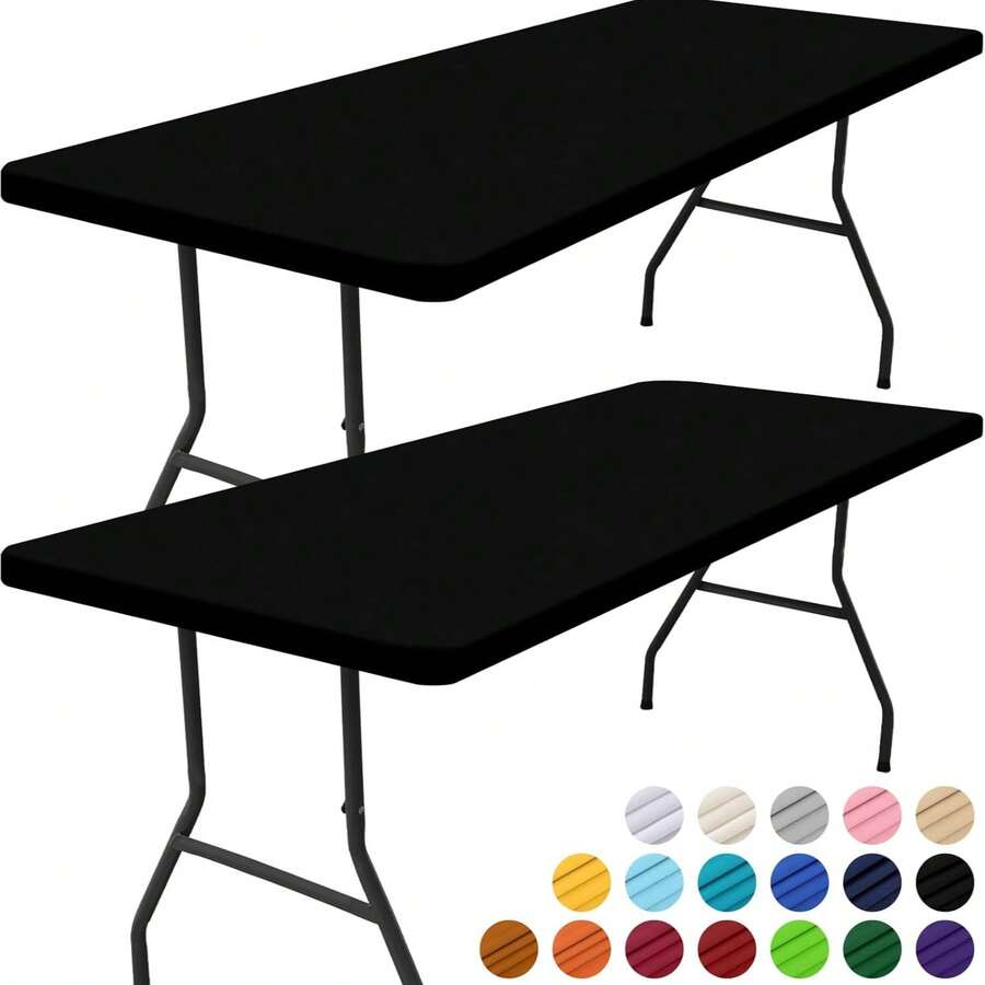 2 pezzi Tovaglia in tinta unita, nera/bianca/rossa/grigia/blu/blu navy, in poliestere elasticizzato - resistente alle pieghe, lavabile in lavatrice, telo da tavola rettangolare per picnic, feste, parco, campeggio e cucina - Multicolore - Visualizzare 1