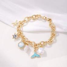 1 件夏季海滩休闲风格时尚度假蓝尾贝壳海星珍珠吊坠手链，适合日常使用、旅行、度假、派对、佩戴、海滩、海洋多元素吊坠，夏季穿着必备手链。 - 彩色 - 查看 8