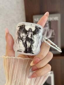 Religious 1pc Angel Design Transparent Wavy Pattern Bluetooth Earphone Protective Case Compatible With Airpods 1/2, AirPods Pro (2nd Generation) & AirPods 3/Pro - Clear - View 3