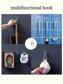 20 Strong Adhesive Clear Wall Hooks - Casual Style, Easy To Install, No Drilling Required, Plastic Square Utility Hooks For Kitchen And Bathroom, Photo Frame Hooks Back To School - Transparent Cylinder - View 4