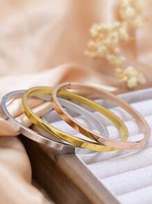 1 Set Fashionable 3-Color Polished Stainless Steel Bangle Bracelet, Women's Jewelry Accessory For Holiday, Birthday, Date, Party, Wedding, Travel, Everyday Matching
