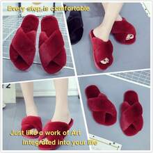 Local Delivery--LZLER Women's Cross Band Slippers, Soft Plush Fleece Lightweight Non Slip Open Toe Flip Flop Shoes House Indoor Outdoor Fur Fuzzy Slippers - 紅色 - 查看 4