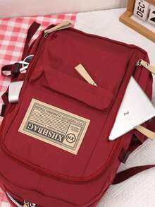 复古英伦风百搭撞色街头时尚高品质背包，大容量多功能适合学校和课堂 - 紅色 - 查看 8