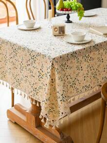 1pc Floral Printed Tablecloth, Rectangular Tablecloth With Tassels, Farmhouse Style, Suitable For Home, Kitchen, Dining Room, Camping, Parties, Outdoor Use, Spring/Summer Decor - Multicolor - View 10