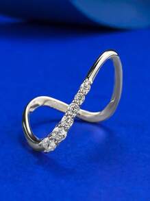 1 pièce Bague de fiançailles à contour ondulé pour femme, Bague décorative à coupe ronde brillante, Bague unique à motif vague emboîtée, Convient comme cadeau d'anniversaire ou pour une fête pour femmes