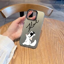 Etui na telefon z rysunkowym kotem i podpisem projektanta, kompatybilne z modelami 16, 15, 14, 13, 12, 11 Pro Max, X, XR, XSMAX, 8, 7 Plus, z odpornym na wstrząsy matowym tyłem.