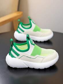 1 Pair Girls Spring/Summer Low-Top One-Push Slip-On Sports Shoes, Single-Layer Mesh Elastic Upper, Easy On/Off, Macaron Bright Colors, Non-Slip Outsole, Soft & Comfortable, Fashionable & Cute, Suitable For Daily, Outdoor, Travel, Sports