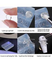 2件套3D立体花卉美甲模具，硅胶材质，带雕刻笔、透明美甲模板、莲花和樱花图案模具，树脂环氧树脂专业用品 - 彩色 - 查看 4