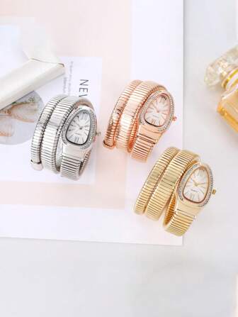 1 pezzo Orologio bracciale di lusso da donna con decorazione di strass a forma di serpente