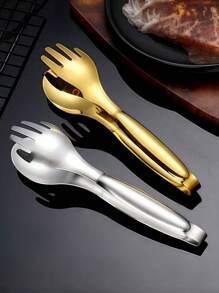Stainless Steel Gold Salad Tongs, Non-Slip & Easy Grip Smart Locking Clip Handy Utensil For Cooking, Serving, Barbecue, Buffet, Salad, Ice, Oven