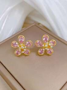 1 Set Rhinestone Flower Necklace & Earrings Set, Lightweight Luxury Style, Elegant Personalized Party Jewelry