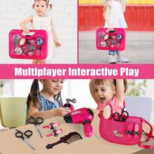 一套女孩美容院玩具套装，过家家美发师玩具套装，包括吹风机、剪刀、造型围裙和配件，非常适合作为新年、圣诞节、生日礼物（非功能性美发玩具模型） - 玫紅色 - 查看 8