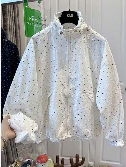 2025 Polka Dot Hooded Lightweight Windbreaker Jacket For Women, Loose Casual Summer New