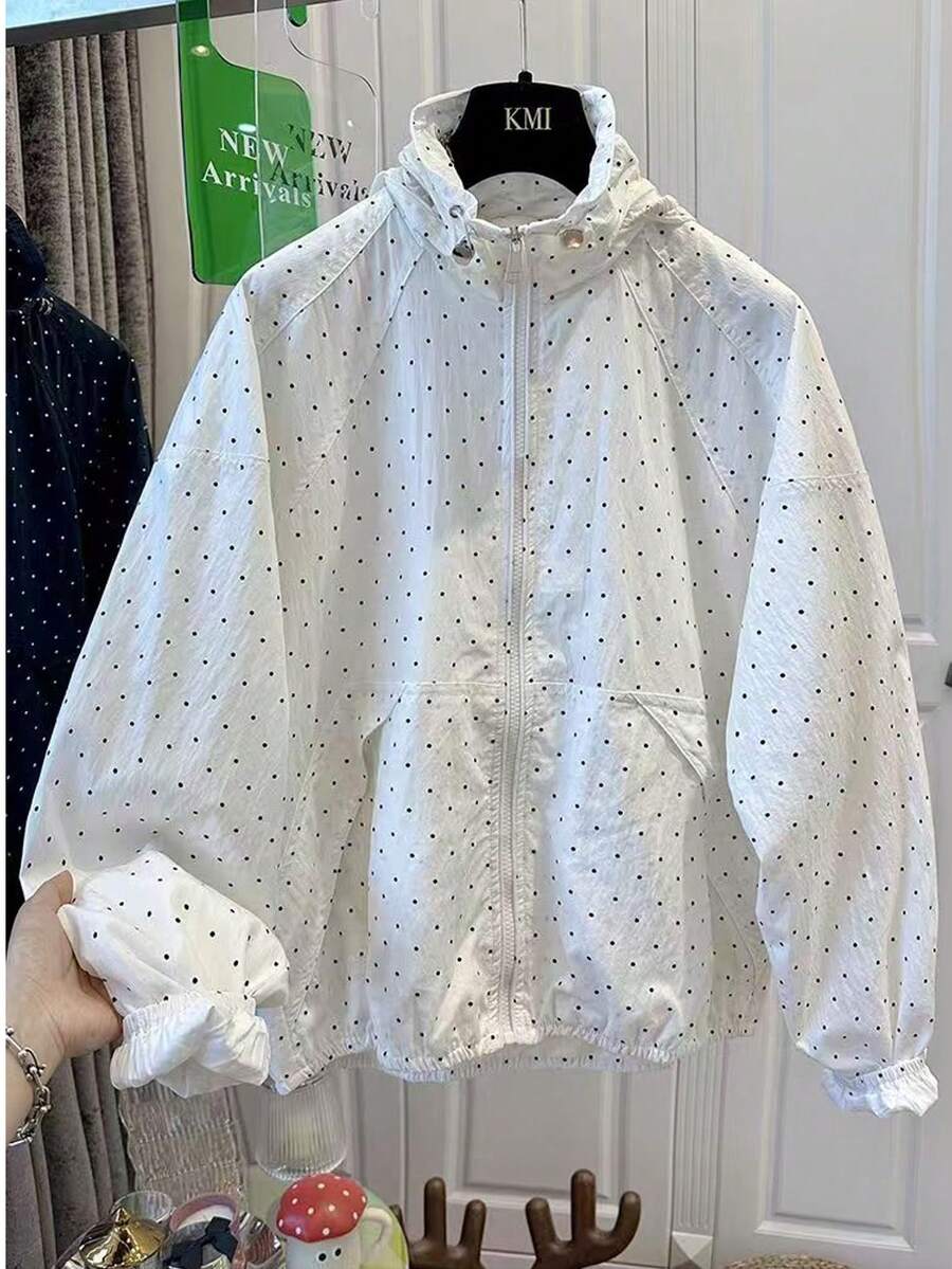 2025 女款波点连帽轻薄风衣外套，宽松休闲夏季新款 - 白色 - 查看 1