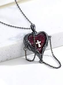 Gotischer dunkel schwarzer Halskette, dreidimensionaler roter Kristall Blut Fledermaus, retro Punk Kreuz herzförmige Paar Halskette, Halloween Accessoires (Unisex)